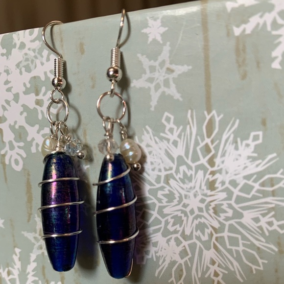 ❤️5/$15 Iridescent Ceramic Wire Wrapped Handcrafted Silver Earrings - Picture 3 of 4